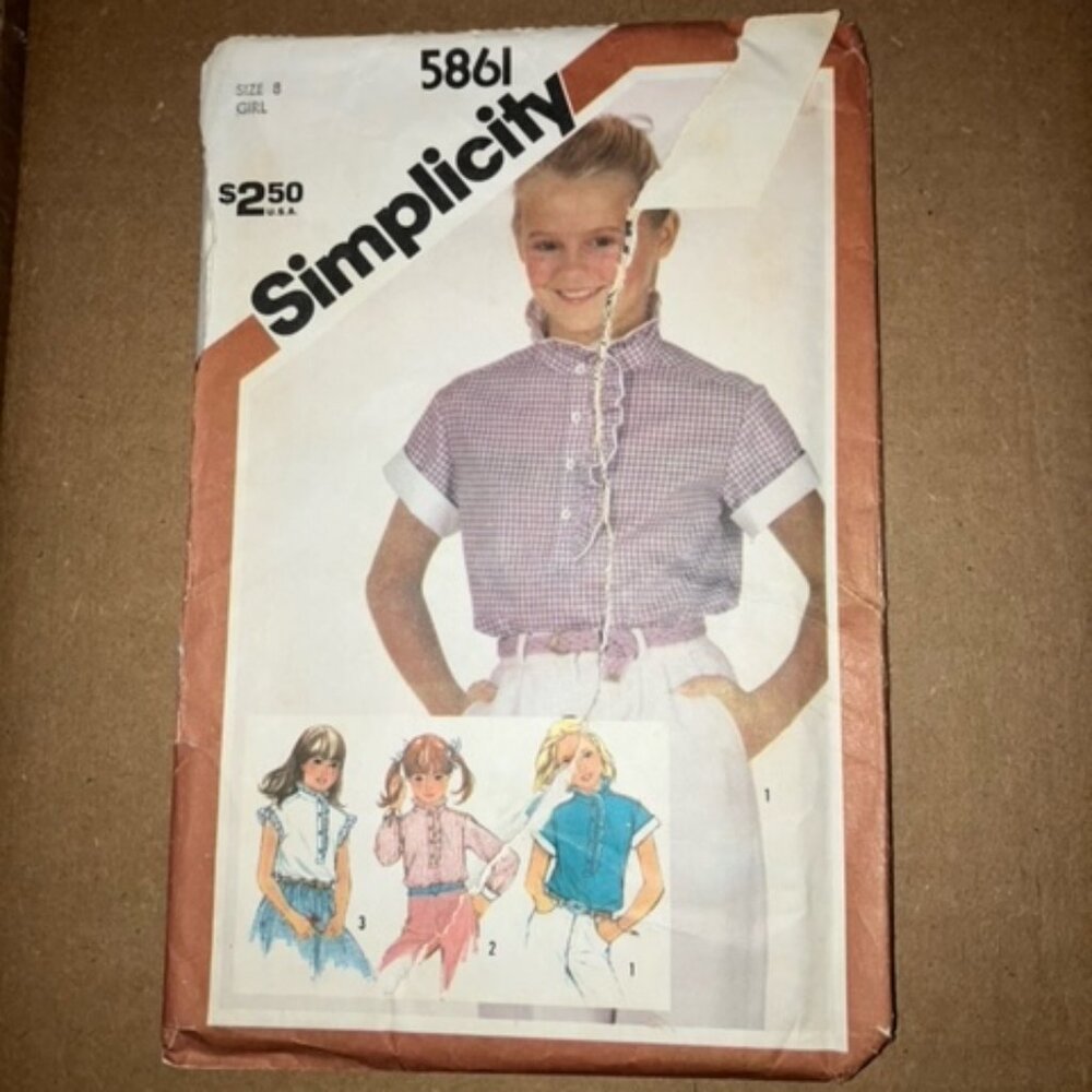 Simplicity vintage pattern 5861 girls detailed top size 8 BEING SOLD AS IS